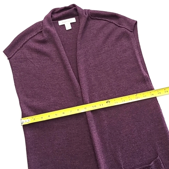 Ellen Tracy Plum Long Knit Open Front Vest Merino Wool Blend Pockets Size Medium - Picture 9 of 10
